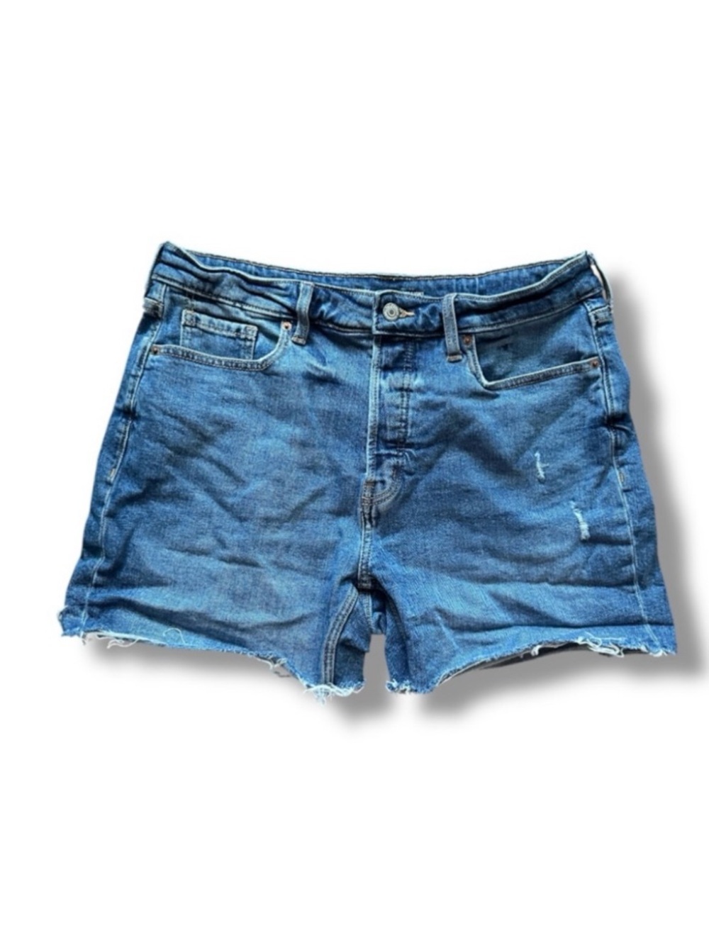 Old Navy OG Straight High Rise Blue Distressed Jean Shorts Womens Size 14 Summer